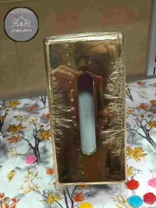 جا دستمال کاغذی رومیزی اطلس طلایی