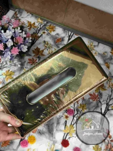 جا دستمال کاغذی رومیزی اطلس طلایی - Image 2