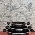 تابه تفلون 3 عددی دو دسته کف ساده مشکی