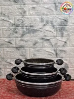 تابه تفلون 3 عددی دو دسته کف ساده مشکی